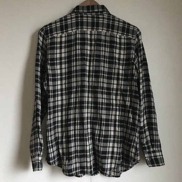 Chaps Ralph Lauren Black and White Plaid Flannel Cotton Button Down Shirt - Picture 2 of 15